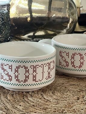 Houston Foods Cross Stitch Pattern Soup Bowls Mug 12oz Ceramic 2 Piece Set